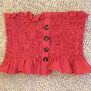 Smocked red tube top with buttons